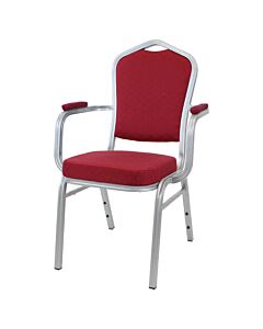 Diamond Aluminium Stacking Chair Burgundy Fabric Silver Frame With Arms