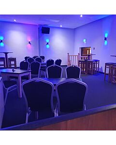 Profile view of Diamond Aluminium Banqueting Chair in Black Fabric