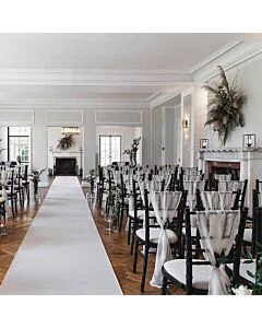 Profile view of Black Chiavari Banqueting Chair with White Vinyl Seat Pad