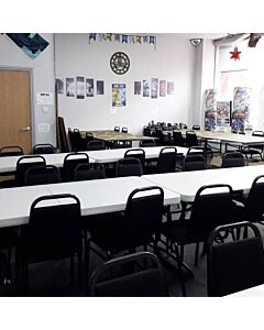 Profile view of Economy Steel Banqueting Chair in Black Fabric