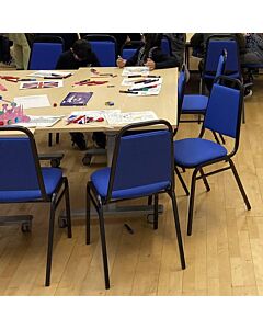 Profile view of Economy Steel Banqueting Chair in Blue Fabric