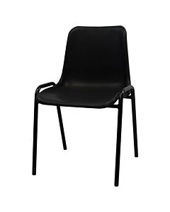 Profile view of Economy Plastic Stacking Chair Black Shell Black Frame