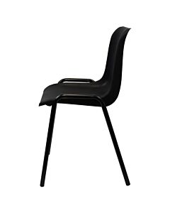 Profile view of Economy Plastic Stacking Chair Black Shell Black Frame