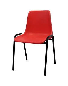 Profile view of Economy Plastic Stacking Chair Red Shell Black Frame