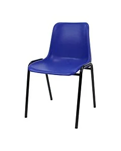 Profile view of Economy Plastic Stacking Chair Blue Shell Black Frame
