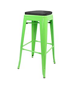 Tolix Style 76cm Bar Height Stool Green with Upholstered Box Seat