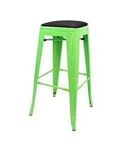 Tolix Style 76cm Bar Height Stool Green with Upholstered Dome Seat