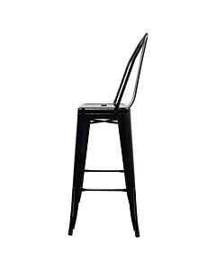 Tolix Style 76cm Bar Height Stool with Tall Back Rest - Gloss Black