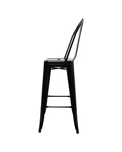 Tolix Style 76cm Bar Height Stool with Tall Back Rest - Gloss Black