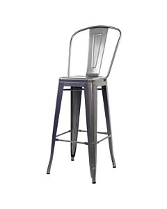 Tolix Style 76cm Bar Height Stool with Tall Back Rest - Gloss Gun Metal