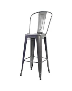 Tolix Style 76cm Bar Height Stool with Tall Back Rest - Gloss Gun Metal