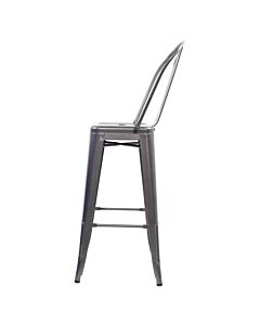 Tolix Style 76cm Bar Height Stool with Tall Back Rest - Gloss Gun Metal