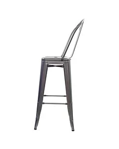 Tolix Style 76cm Bar Height Stool with Tall Back Rest - Gloss Gun Metal