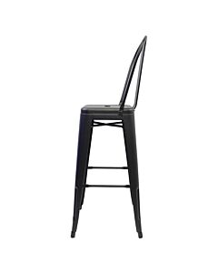 Profile view of Gun Metal Grey Tolix Bar Height Stool High Back