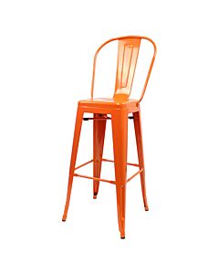 Profile view of Orange Tolix Bar Height Stool High Back