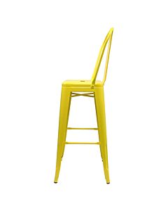 Profile view of Yellow Tolix Bar Height Stool High Back