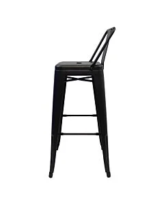 Profile view of Matte Black Tolix Bar Height Stool Low Back