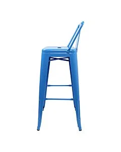 Profile view of Blue Tolix Bar Height Stool Low Back