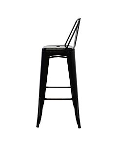 Tolix Style 76cm Bar Height Stool Low Back - Gloss Black