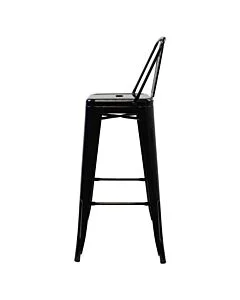 Tolix Style 76cm Bar Height Stool Low Back - Gloss Black