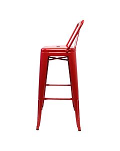 Profile view of Red Tolix Bar Height Stool Low Back