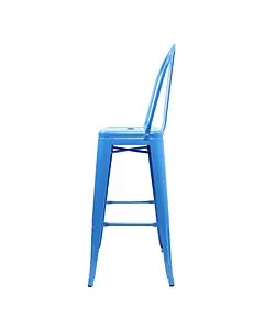 Profile view of Blue Tolix Bar Height Stool High Back