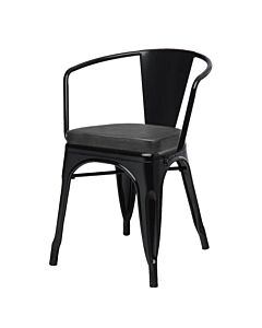 Tolix Style Armchair Gloss Black Upholstered Box Seat