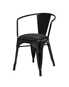 Tolix Style Armchair Gloss Black Upholstered Dome Seat