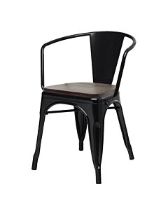 Tolix Style Armchair Gloss Black with Wooden Seat