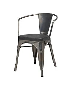 Tolix Style Armchair Industrial Grey Upholstered Box Seat