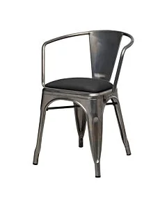 Tolix Style Armchair Industrial Grey Upholstered Dome Seat