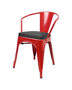Tolix Style Armchair Red with Upholstered Box Seat