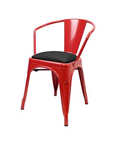 Tolix Style Armchair Red with Upholstered Dome Seat
