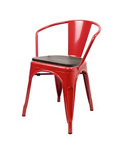 Tolix Style Armchair Red with Wooden Seat