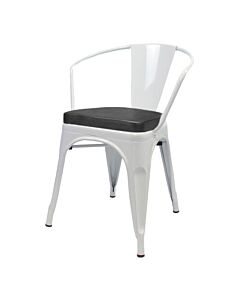 Tolix Style Armchair White with Upholstered Box Seat