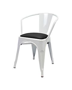 Tolix Style Armchair White with Upholstered Dome Seat
