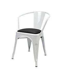 Tolix Style Armchair White with Upholstered Dome Seat