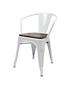 Tolix Style Armchair White with Wooden Seat