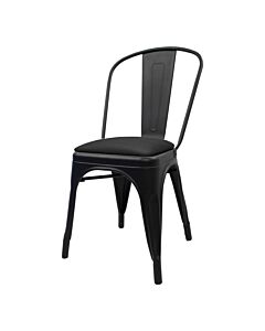 Tolix Style Side Chair Matte Black with Upholstered Dome Seat