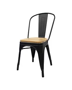 Tolix Style Side Chair Matte Black with Wooden Seat