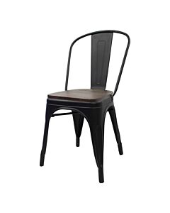 Tolix Style Side Chair Matte Black with Wooden Seat