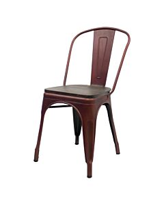 Tolix Style Side Chair Copper with Wooden Seat