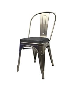 Tolix Style Side Chair Industrial Grey with Upholstered Box Seat