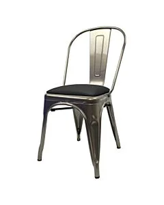 Tolix Style Side Chair Industrial Grey with Upholstered Dome Seat