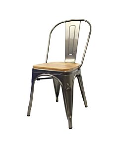 Tolix Style Side Chair Industrial Grey with Wooden Seat