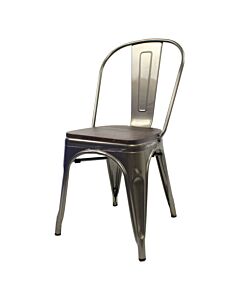 Tolix Style Side Chair Industrial Grey with Wooden Seat