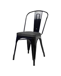 Tolix Style Side Chair Gloss Black with Upholstered Box Seat