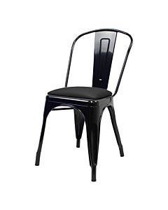 Tolix Style Side Chair Gloss Black with Upholstered Dome Seat