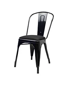 Tolix Style Side Chair Gloss Black with Upholstered Dome Seat