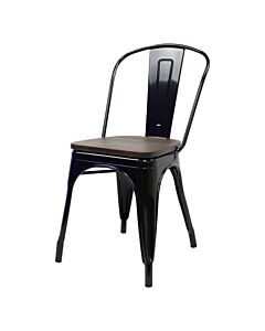 Tolix Style Side Chair Gloss Black with Wooden Seat
